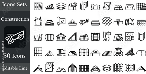 Building and construction simple line isolated icon set collection. Vector flat graphic design illustration