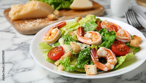 Salad with shrimp with vegetables,