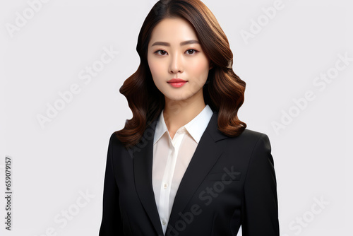 Asian business woman on white background