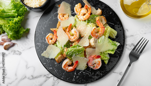 Salad with shrimp with vegetables,