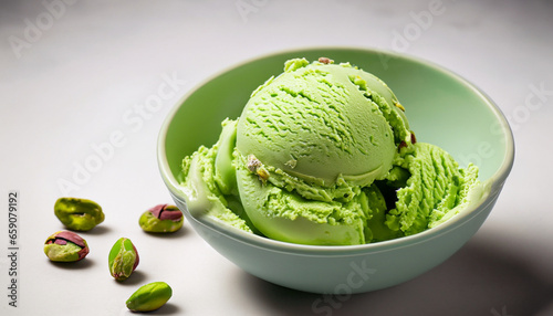Pistachio ice cream in a bowl © Karo