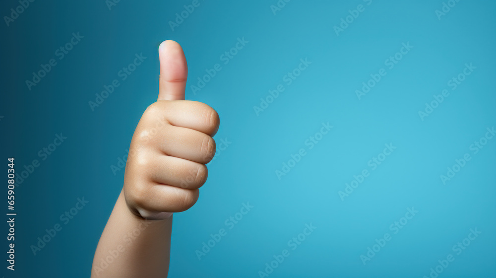 Little Optimist: Toddler's Thumbs Up Against the Blue Sky. Generative AI Little Optimist: Toddler's Thumbs Up Against the Blue Sky. Generative AI