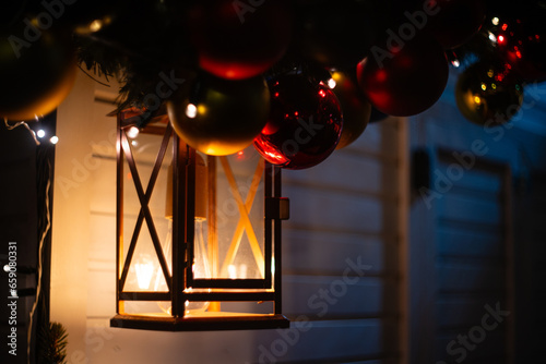 Christmas festive lantern on a fair at night