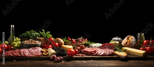 Assorted Italian ingredients on a wooden table