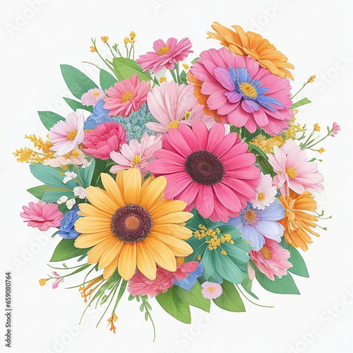 design a small colorful floral flower bunch on a white background in the same theme  color style