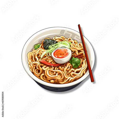 a plate of noodle or ramen sticker white background