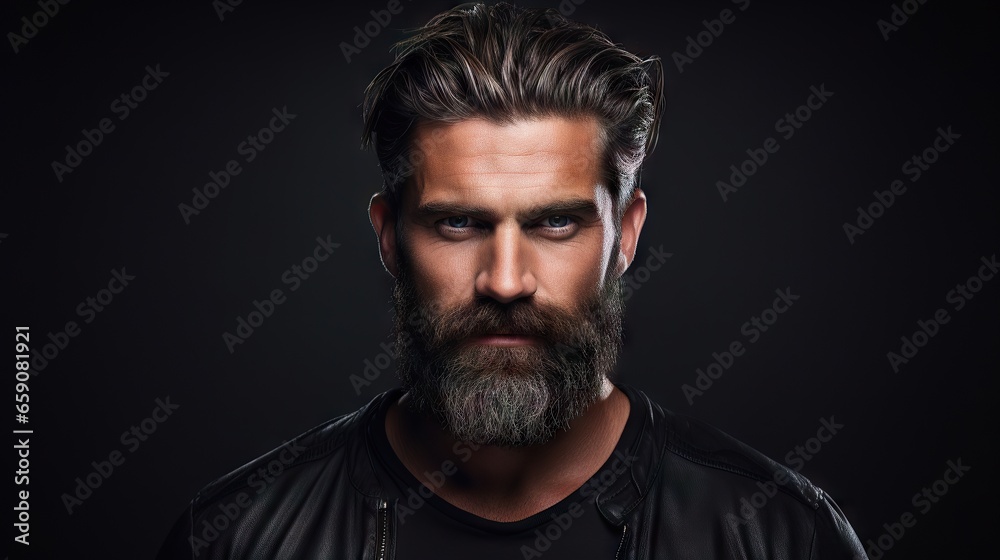 Suave and Stylish Masculine Model with Lush Beard and Hair.His confident and modern style makes him the ideal model for your hair and mustache product advertisement