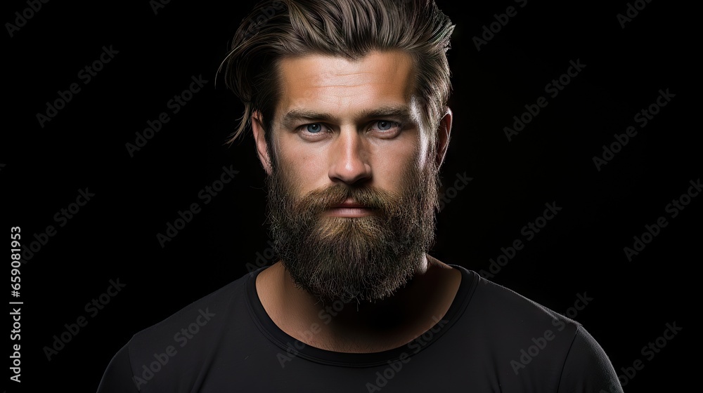 Suave and Stylish Masculine Model with Lush Beard and Hair.His confident and modern style makes him the ideal model for your hair and mustache product advertisement Suave and Stylish Masculine Model with Lush Beard and Hair.His confident and modern style makes him the ideal model for your hair and mustache product advertisement