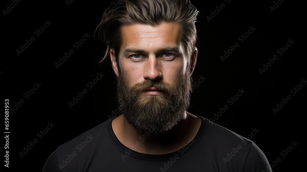 Suave and Stylish Masculine Model with Lush Beard and Hair.His confident and modern style makes him the ideal model for your hair and mustache product advertisement