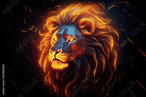 Abstract majestic lion illustration with glowing mane