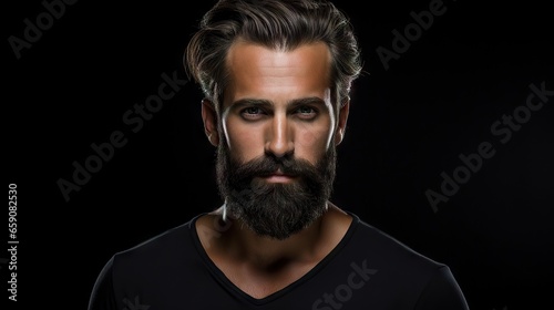 Suave and Stylish Masculine Model with Lush Beard and Hair.His confident and modern style makes him the ideal model for your hair and mustache product advertisement © ZEKINDIGITAL