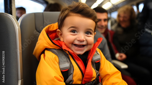 Delighted toddler echants first train ride with adoring parents 
