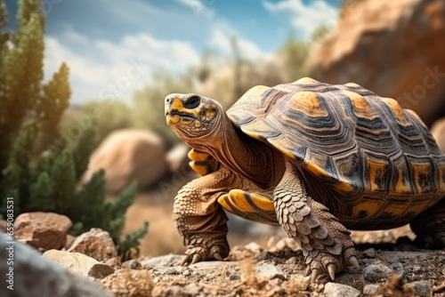 Exotic turtle exploring diverse terrains background with empty space for text  © fotoworld