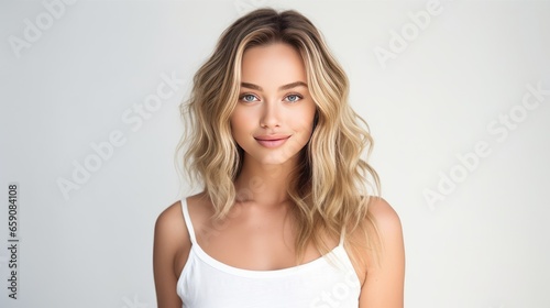 Portrait of a beautiful young woman with long blond hair