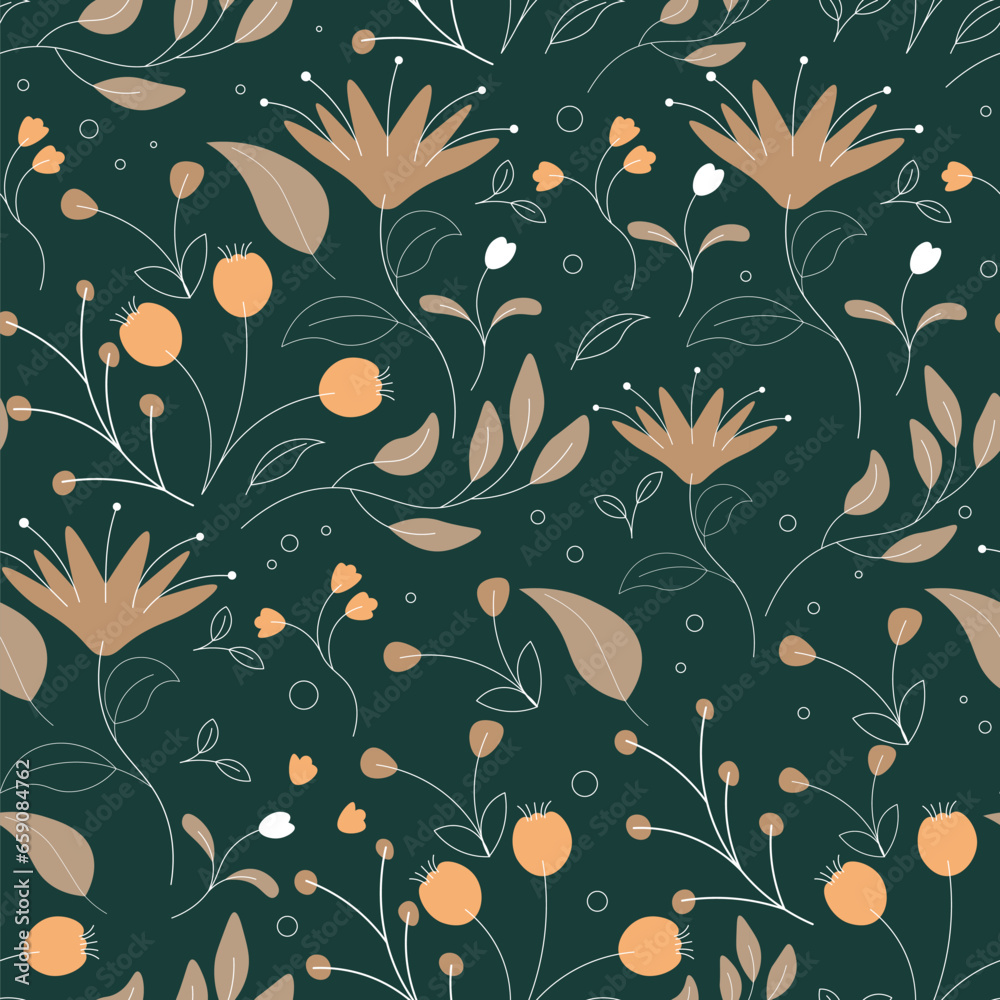 Abstract flat hand draw floral pattern background. Vector. Abstract flat hand draw floral pattern background. Vector.