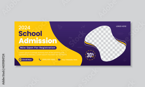 Modern back to school, kids school admission, education institute social media facebook cover, web banner ads post template design, online new editable social media page timeline banner layout