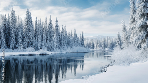 beautiful winter nature river snow sky