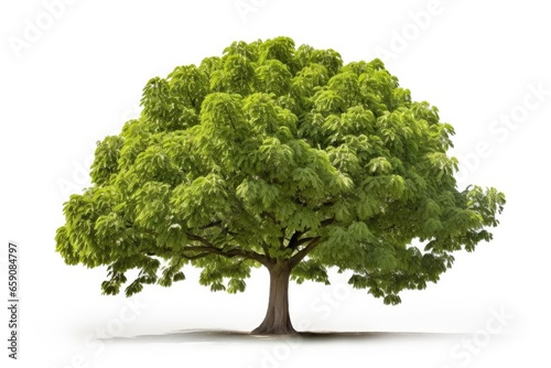 A lone tree in a vibrant green forest, symbolizing the essence of nature's life, growth, and ecology.