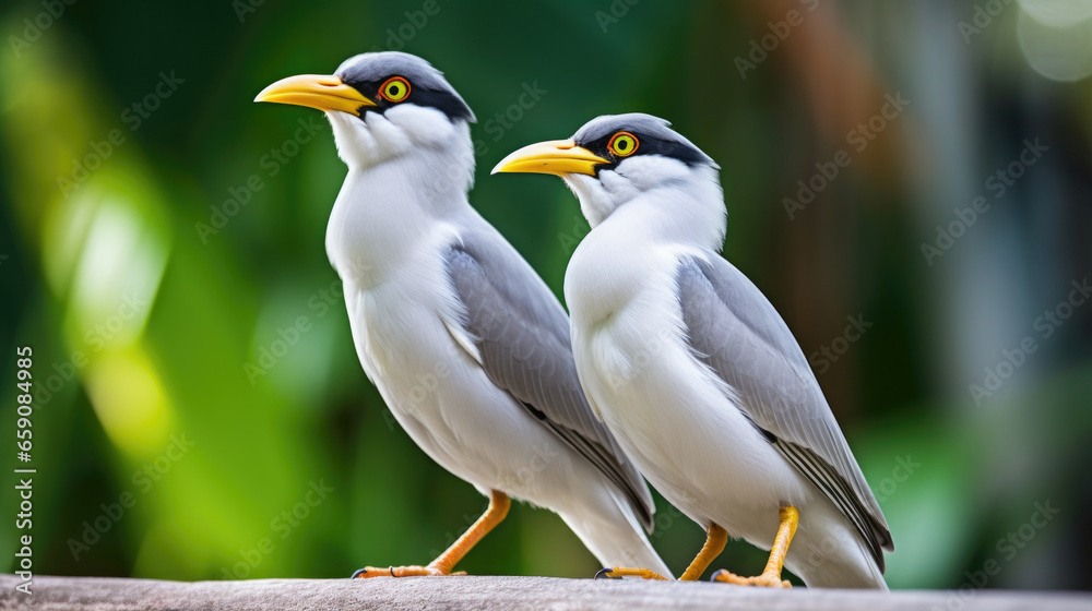 Obraz premium Couple of Bali Mynah Birds on a Tree Branch..