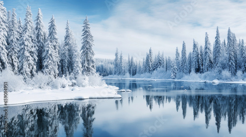 beautiful winter nature river snow sky © Dm