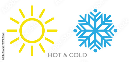 Hot and cold sun and snowflake icons