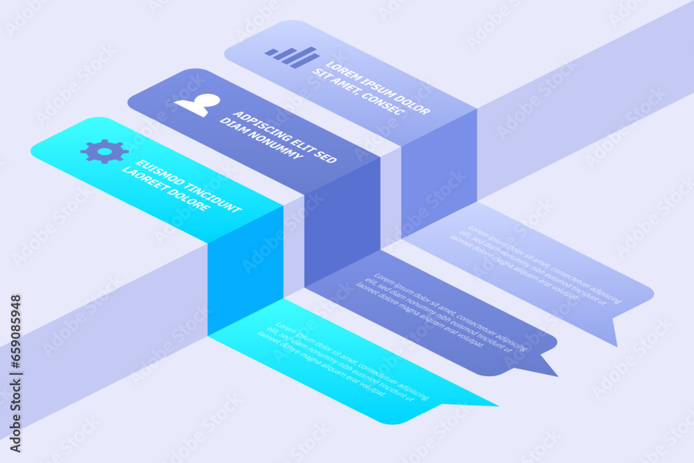 3D Isometric Perspective Infographic. Presentation slide template. Step options. Chart concept. Can be used for workflow layout, diagram, banner, web design. Vector illustration - obrazy, fototapety, plakaty 