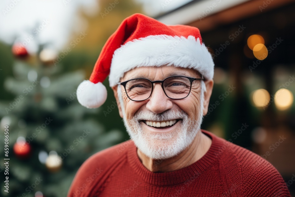 Smiling portrait of a happy senior caucasian man in a nursing home wearing a Christmas hat Smiling portrait of a happy senior caucasian man in a nursing home wearing a Christmas hat