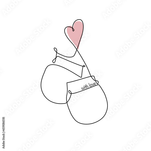 Vector one line art illustration of baby`s bootees. 