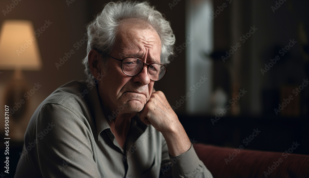 Elderly upset man crying while sitting on sofa
Elderly upset man crying while sitting on sofa