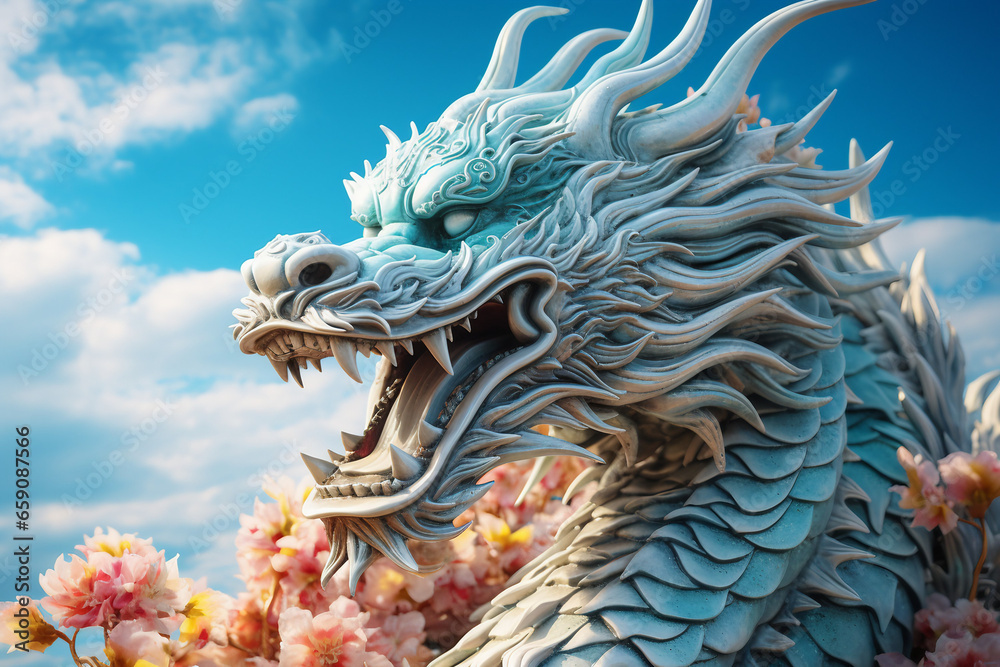 Mystical Chinese Dragon Soaring in the Azure Sky
