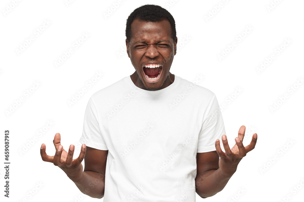 African american man shouting, screaming desperately, gesturing with both hands African american man shouting, screaming desperately, gesturing with both hands