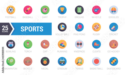 Set of sport equipment icons. Flat icons pack. Vector illustration.