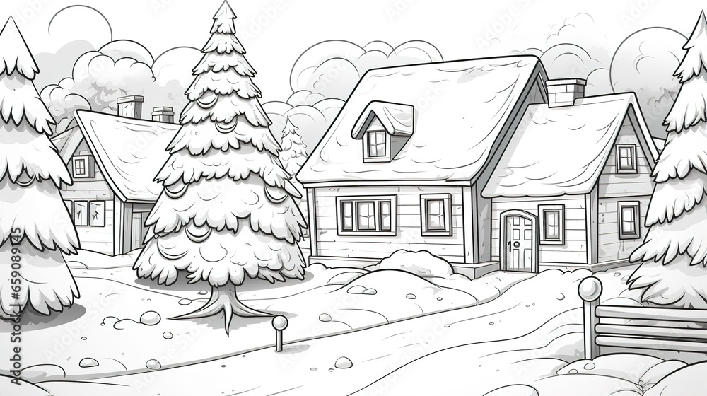 Black and white doodle christmas coloring book