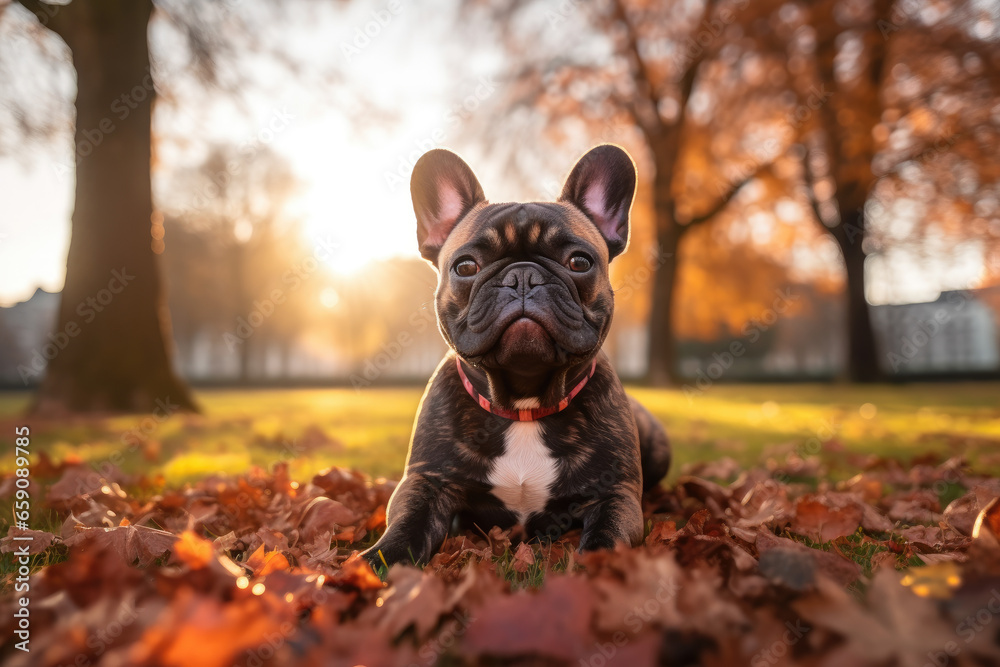 French Bulldog in autumn season