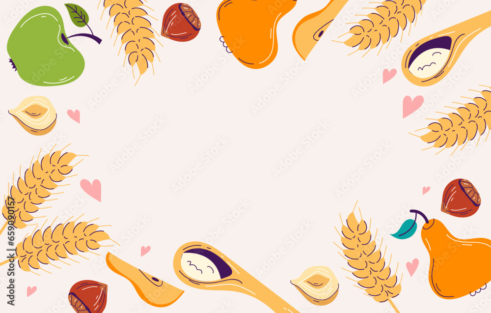 Food wheat breakfast banner sweet concept. Vector flat graphic design illustration