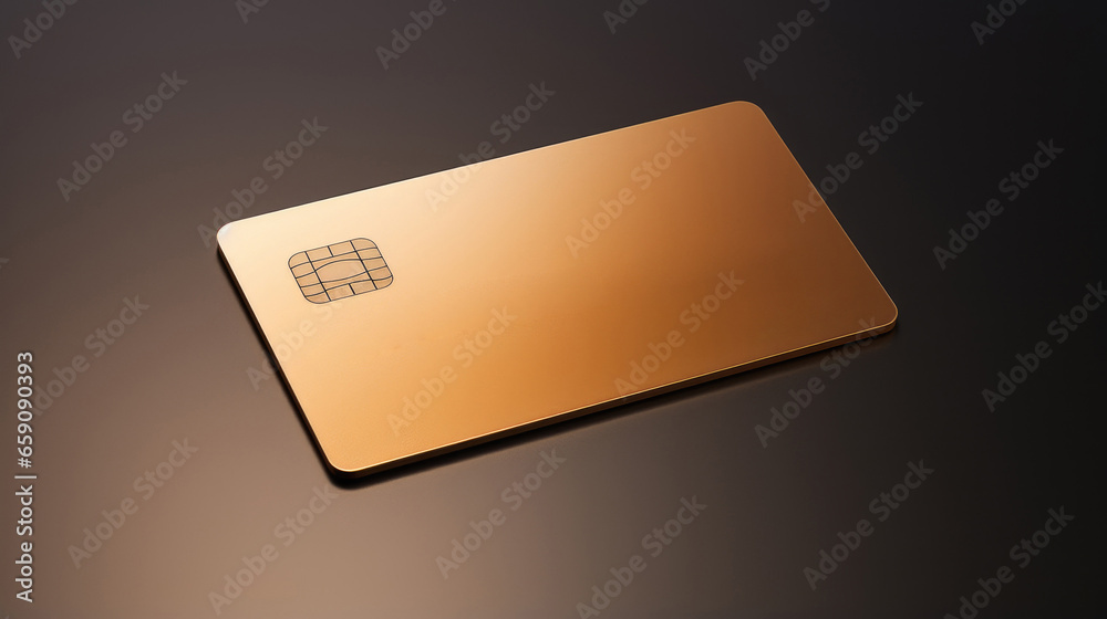 golden credit card placed on a sleek and minimalistic black background. With no numbers or personal information golden credit card placed on a sleek and minimalistic black background. With no numbers or personal information