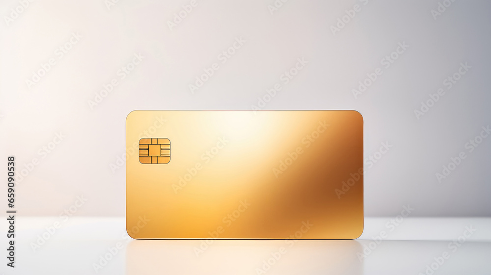 golden credit card placed on a sleek and minimalistic black background. With no numbers or personal information golden credit card placed on a sleek and minimalistic black background. With no numbers or personal information