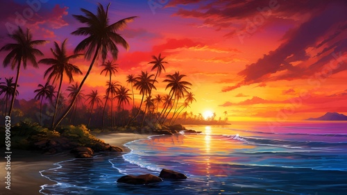 Vibrant Sunrise: Digital Art Illustration