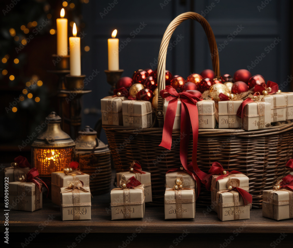 Christmas advent calendar. Kraft gift box. Eco friendly Christmas gifts diy.Christmas gifts and holiday traditions concept