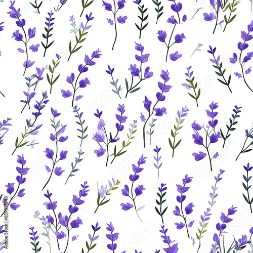 Floral botanical texture pattern with blue flowers and leaves. Seamless pattern can be used for wallpaper, pattern fills, web page background, surface textures.