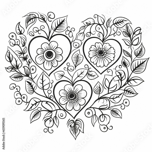 Mandala in the shape of a heart black and white coloring page for the day of love and friendship