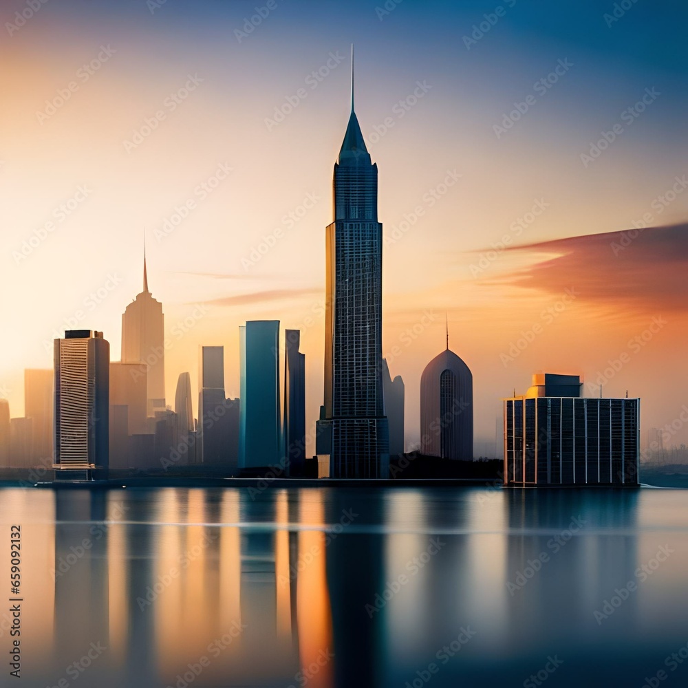 city skyline at sunset create using AI tool
