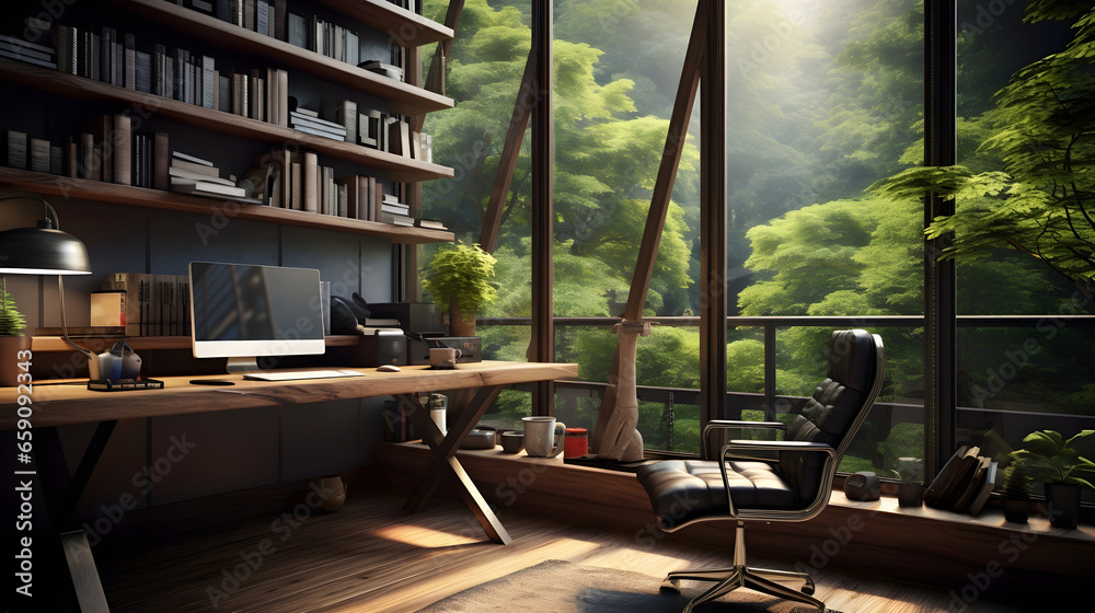 Modern relaxing office interior design with the wonderful view
