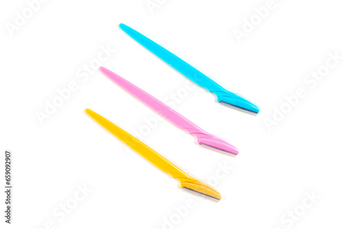 Blue pink and yellow disposable beauty shaving razor