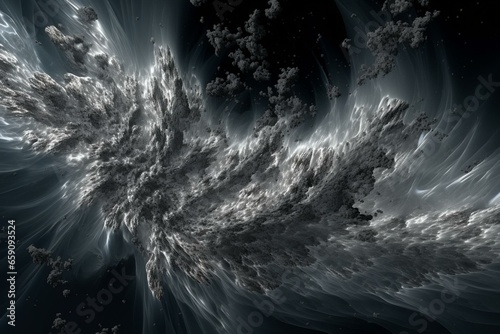 A jumbled collection of various-sized particles forming a twisted mass. Generative AI