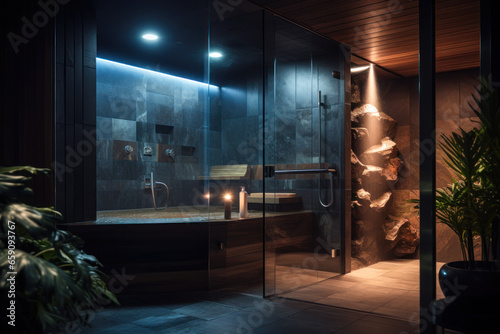 luxury expensive rain shower with backlight generative ai