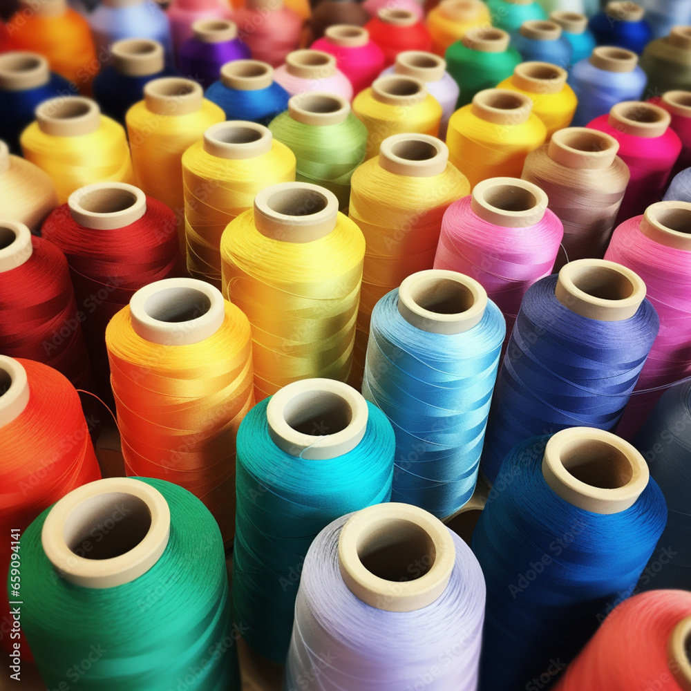 Threads for sewing or knitting, are organized by color and ready to be sold Threads for sewing or knitting, are organized by color and ready to be sold