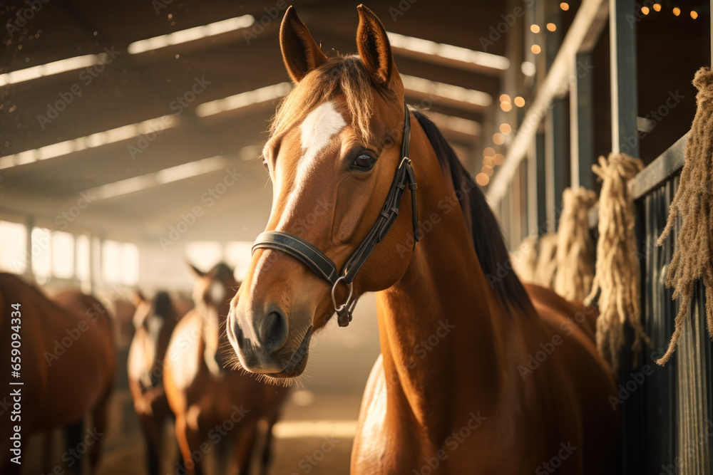 Fototapeta premium beautiful brown horse in the stable generative ai