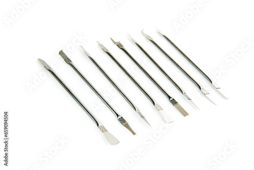 Silver computer repair tool kit with mutliple tips for lifting components