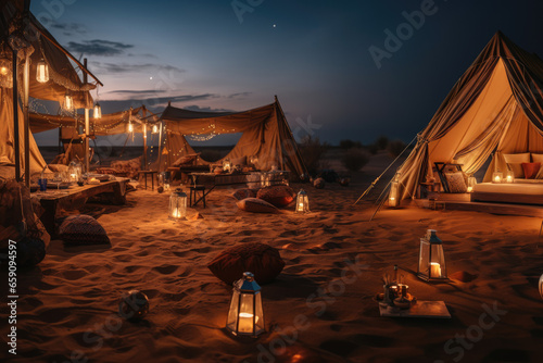 A campsite in the desert under a canopy of stars sand